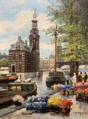 Anton Rutgers (Dutch 1898-1954): 'Flower Sellers Mint Tower Amsterdam'