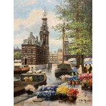 Anton Rutgers (Dutch 1898-1954): 'Flower Sellers Mint Tower Amsterdam'