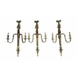 Three Georgian design gilt two branch wall lights with tied bow finials H75cm to match the previous