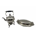 Early 20th century silver-plated spirit kettle with floral chased decoration and ebonised turned han