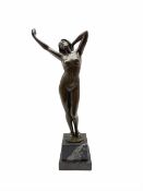 Bronze standing figure of a female nude on marble plinth H33cm