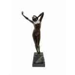 Bronze standing figure of a female nude on marble plinth H33cm