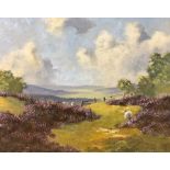 Lewis Creighton (British 1918-1996): Sheep Grazing in a Heather Moorland Landscape