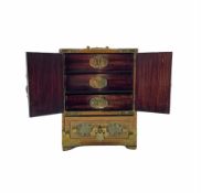 Late 19th Chinese century jewellery chest inset with hardstone and ivory fitted with small drawers W