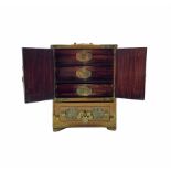 Late 19th Chinese century jewellery chest inset with hardstone and ivory fitted with small drawers W