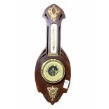 Early 20th century mahogany cased aneroid barometer and thermometer in the Secessionist style