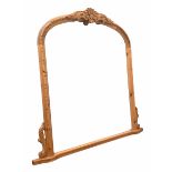 Large pine framed overmantel mirror surmounted by floral pediment 124cm x 120cm