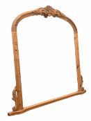 Large pine framed overmantel mirror surmounted by floral pediment 124cm x 120cm