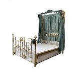 Victorian style brass 4� 6� double half tester bed with porcelain finials