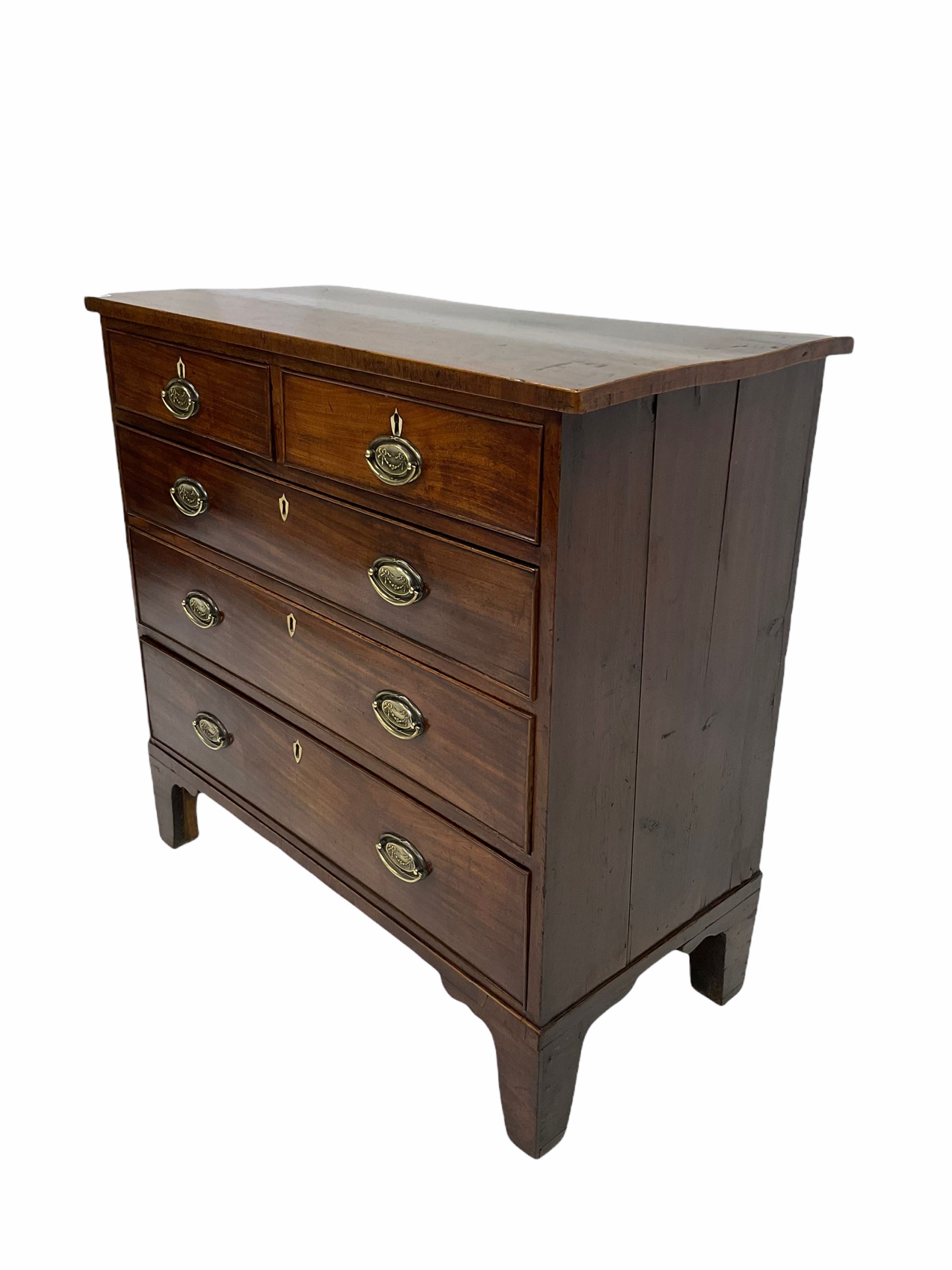 George III mahogany chest fitted with two short and three long cock beaded drawers with plate brass - Image 2 of 4
