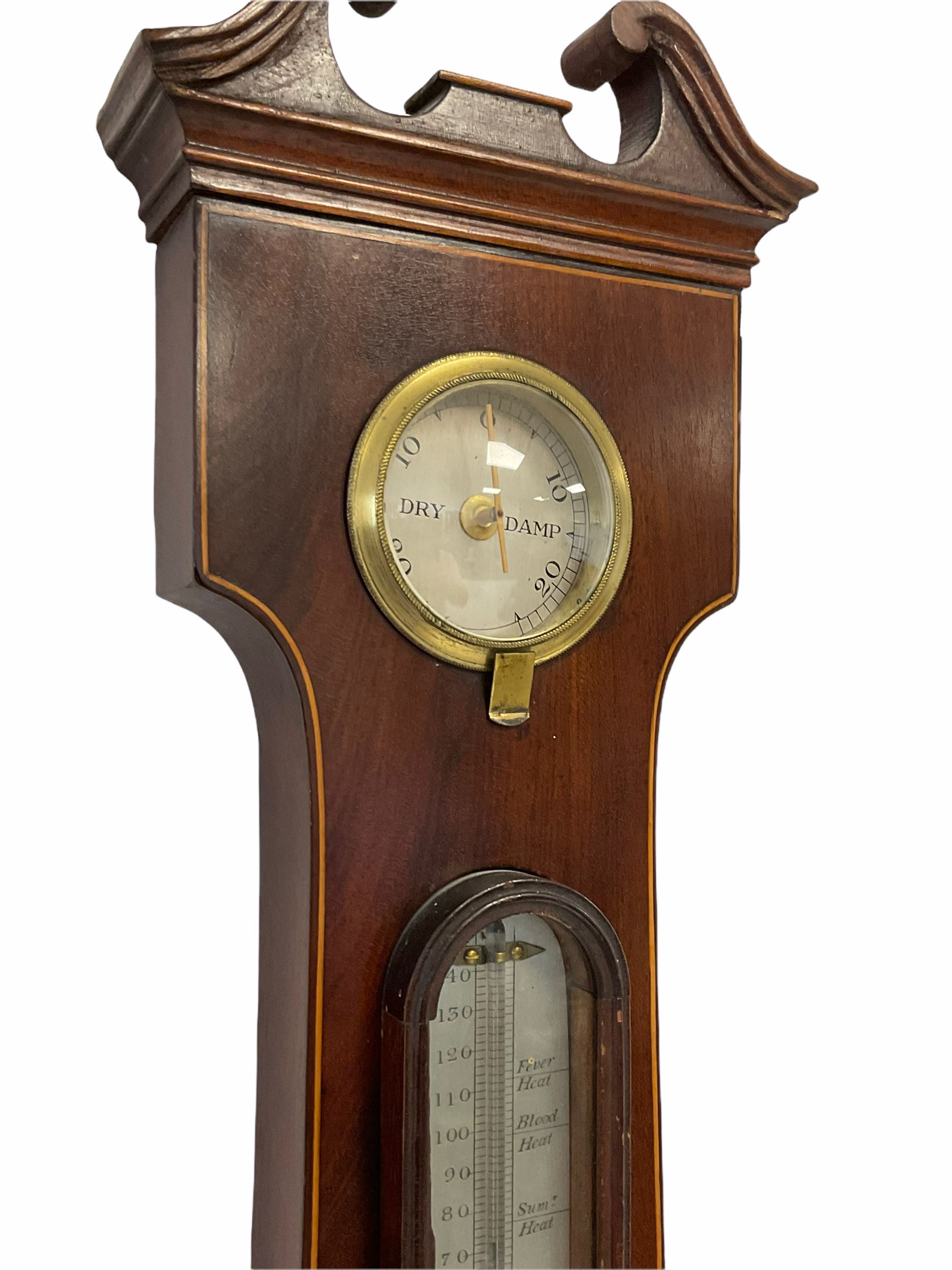 A Victorian mahogany five dial mercury wheel barometer with satinwood stringing to the edge - Image 6 of 6