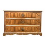 Continental inlaid walnut chest fitted with three long drawers