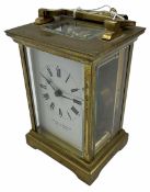 A French 20th century Anglaise cased 8-day timepiece carriage clock with a seven jewelled lever plat