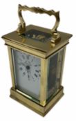 A 20th century Anglaise cased 8-day timepiece carriage clock with a seven jewelled lever platform es