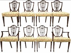 Set eight (6+2) early 20th century Hepplewhite style mahogany dining chairs