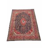 Fine hand Knotted Persian Kashan red and blue ground carpet