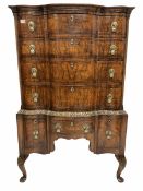 Queen Anne style walnut serpentine chest on stand