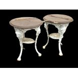 Pair of Victorian style white painted cast iron pub tables