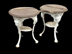 Pair of Victorian style white painted cast iron pub tables