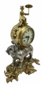 Decorative spring driven two train mantle clock striking the hours on two bells