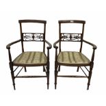 Pair of Edwardian inlaid mahogany elbow chairs