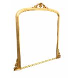 Large gilt framed over mantel mirror with scrolled acanthus leaf pediment 125cm x 133cm