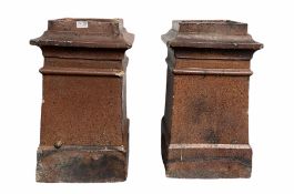 Pair of 19th century salt glazed chimney pots of square tapered form H59cm