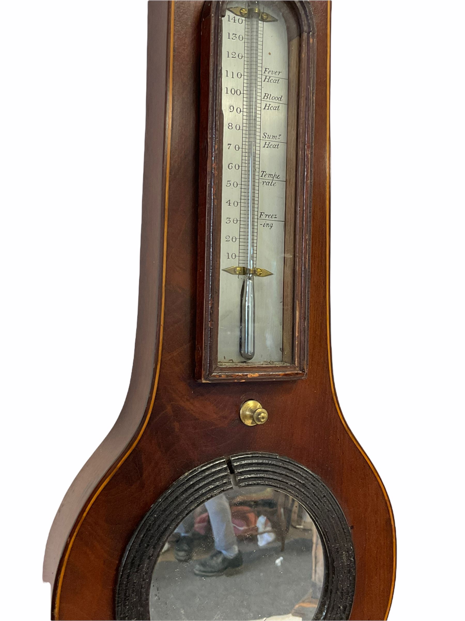 A Victorian mahogany five dial mercury wheel barometer with satinwood stringing to the edge - Image 3 of 6