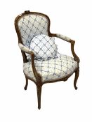 20th century French stained beech framed fauteuil chair
