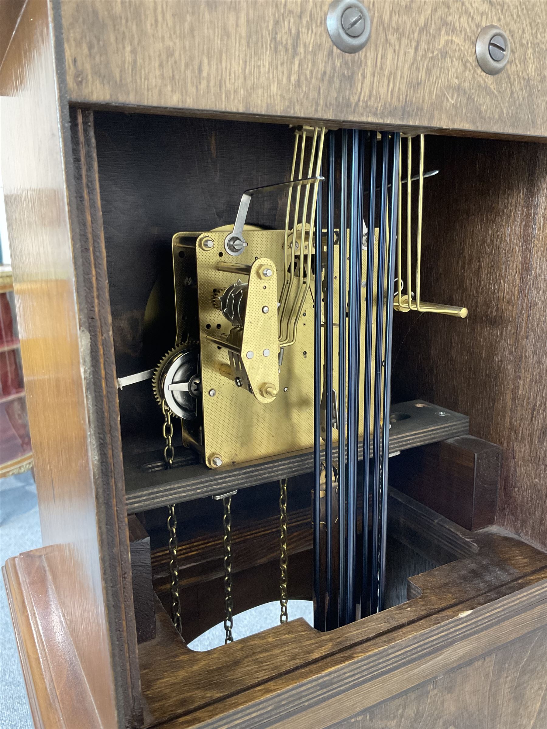 A weight driven 20th century �Grandmother� clock striking the hours and quarters on gong rods - Image 3 of 3