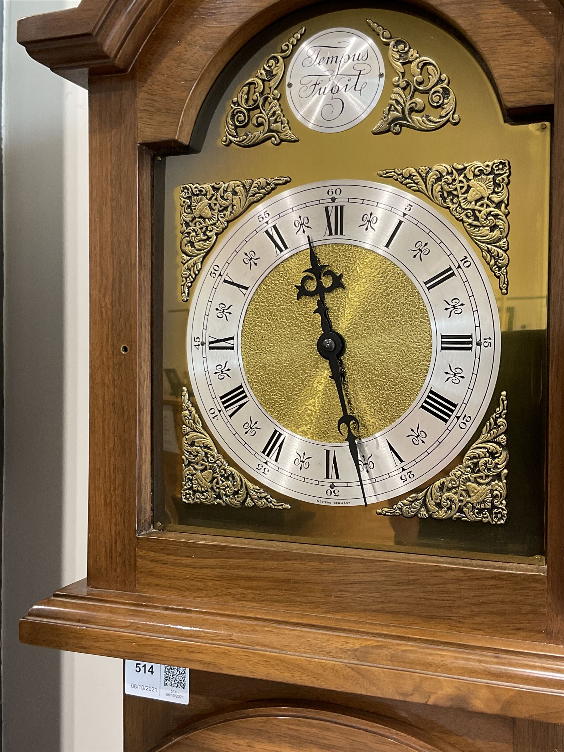 A weight driven 20th century �Grandmother� clock striking the hours and quarters on gong rods - Image 2 of 3