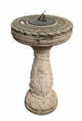 Sun dial on a composition baluster pedestal decorated with berries and vines H75cm