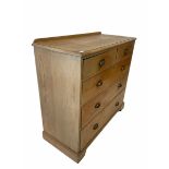 Late Victorian pine chest fitted with two short and three long graduated drawers