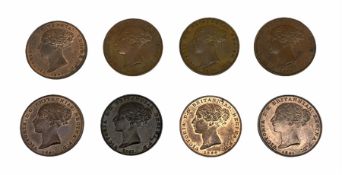 Eight Queen Victoria States of Jersey 1/26 of a shilling coins