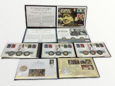 Coin covers including 'Portraits of a Leader Churchill 50th Anniversary' containing three Bailiwick