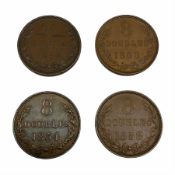 Four Guernsey (Guernesey) eight doubles coins