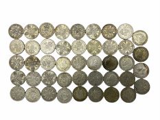 Approximately 490 grams of Great British pre 1947 silver florin / two shilling coins