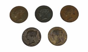 Five Queen Victoria States of Jersey 1/13 of a shilling coins