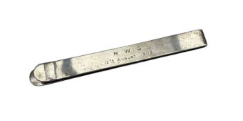 Edwardian silver note clip with inscription L12cm Dublin 1908 Maker T Weir & Sons 1.07oz