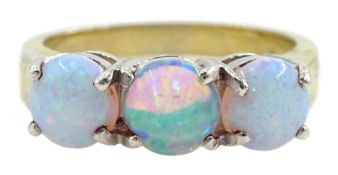 silver-gilt three stone opal ring
