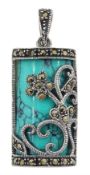 Silver turquoise and marcasite rectangular pendant