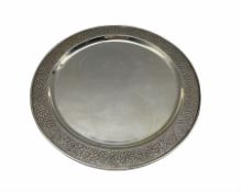 Asian white metal salver with scroll moulded border D30cm marked 'Pak 94 Sil' 19.5oz