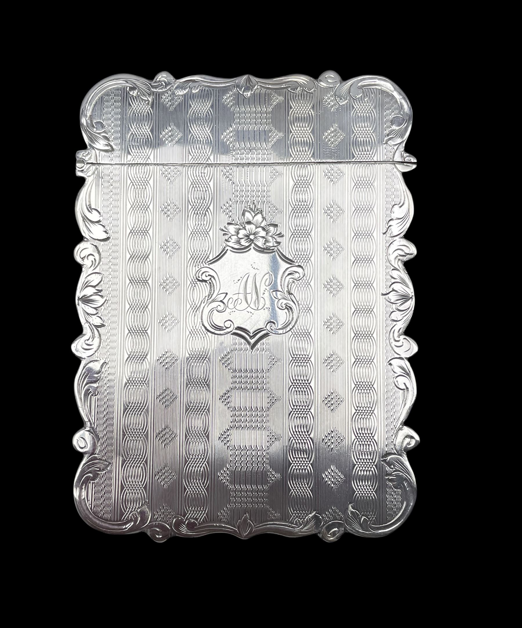 Victorian silver visiting card case with engraved decoration and cartouche with initials 'AN' 9cm x - Image 2 of 3