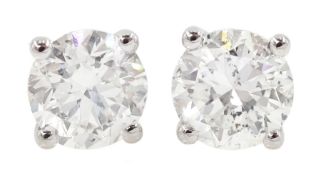 Pair of 18ct white gold round brilliant cut diamond stud earrings