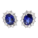 Pair of 18ct white god fine Ceylon sapphire and round brilliant cut diamond cluster stud earrings