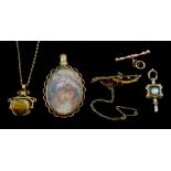 Early 20th century gold stone set brooch and gold picture pendant