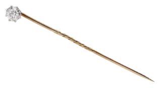 Gold mounted single stone diamond stick pin