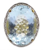 9ct gold large oval blue topaz and diamond cluster ring