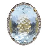 9ct gold large oval blue topaz and diamond cluster ring