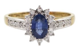 9ct gold oval sapphire and diamond cluster ring